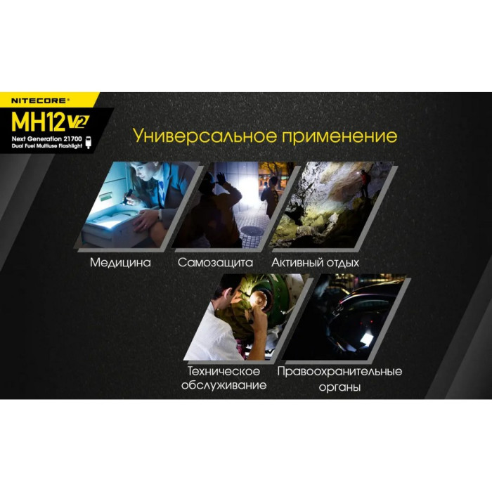 Карманный фонарь Nitecore MH12 v2 ( серый Сree XP-L2 V6, 1200 люмен, 7 режимов, 1х21700, USB Type-C)  
