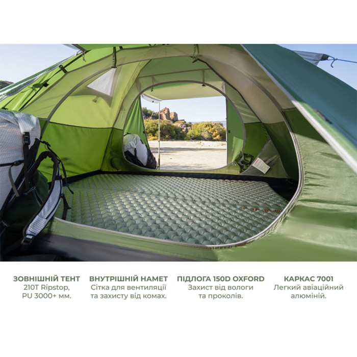 Палатка трехместная Naturehike Bleik Series Tent CNK2550WS038, зеленый (6977465863546)  