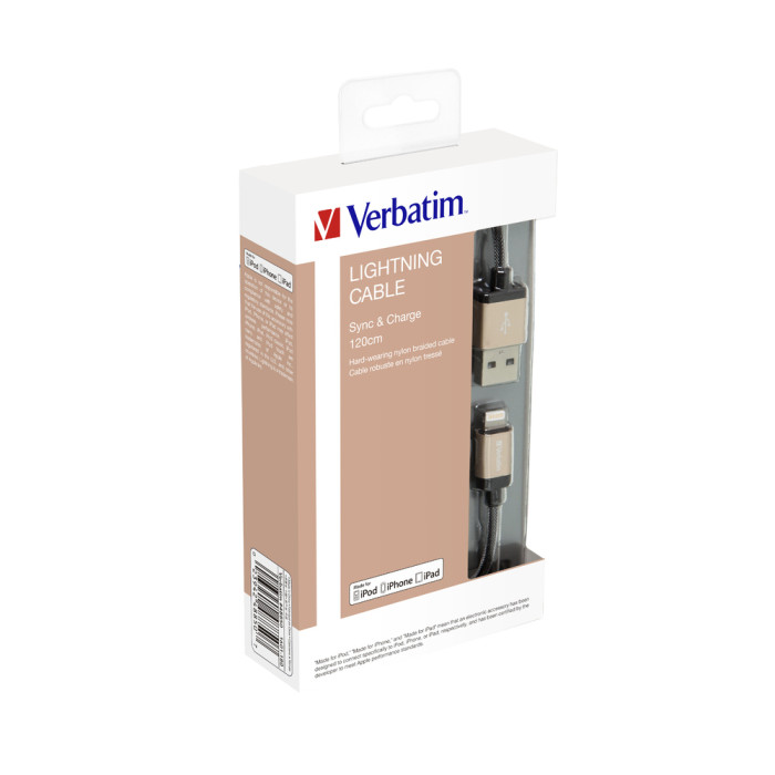 Кабель Verbatim Apple Lightning 120cm (золотой)  