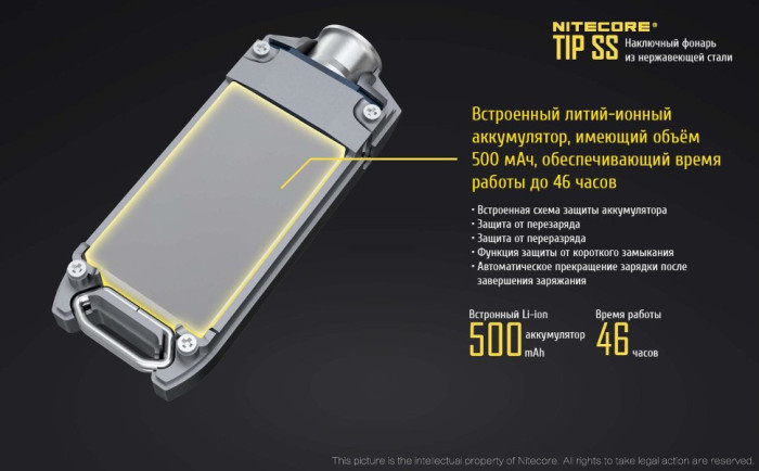 Фонарь-брелок Nitecore TIP SS, 360 люмен (стальной)  