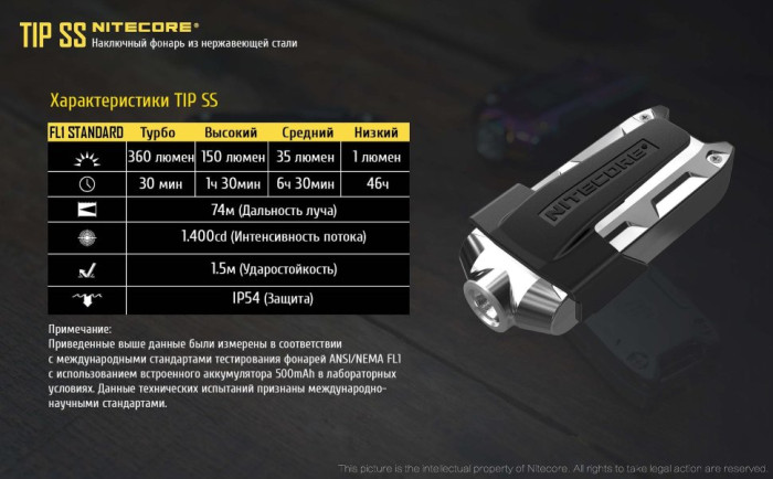 Фонарь-брелок Nitecore TIP SS, 360 люмен (стальной)  