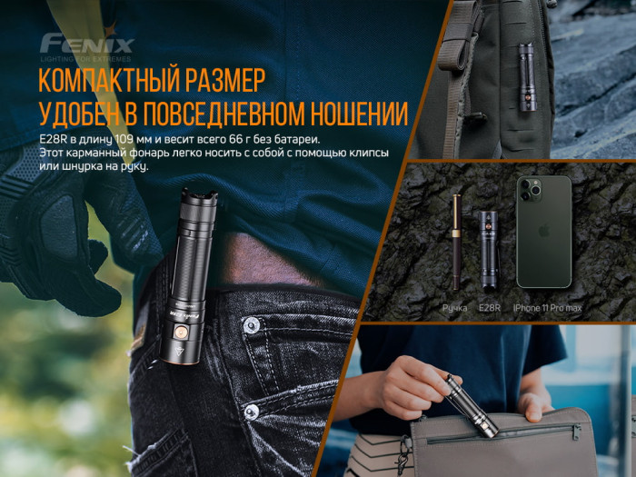Фонарь Fenix E28R с аккумулятором Fenix 3400mAh + фонарь Fenix E01 V2.0  