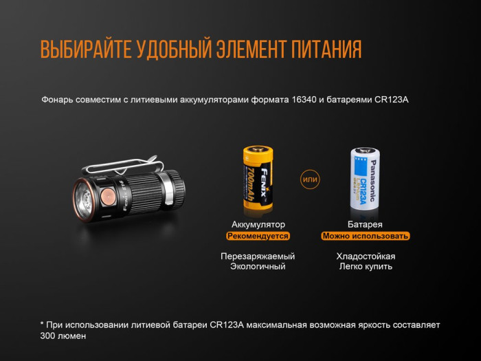 Фонарь-брелок Fenix E16 , серый, XP-L HI, 700 лм.