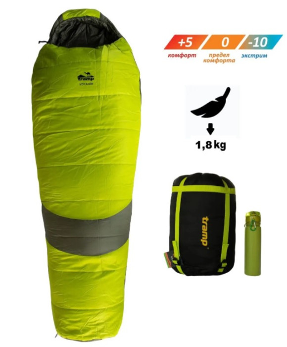 Спальный мешок Tramp Voyager Long кокон правый оливковый/серый 230/90-55 TRS-052L-R  