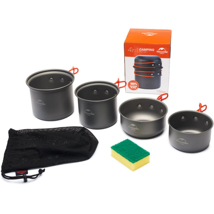 Набор посуды для кемпинга 4 ед. Naturehike NH15T401-G, алюминий  