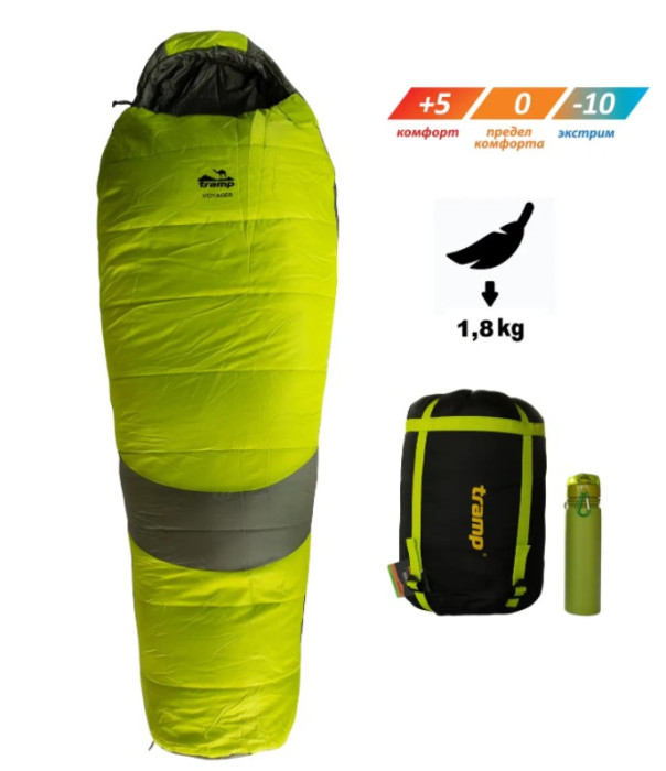 Спальный мешок Tramp Voyager Regular кокон левый оливковый/серый 220/80-55 TRS-052R-L  