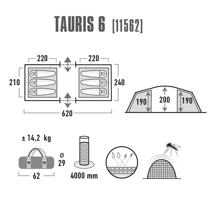 Палатка High Peak Tauris 6 (Dark Grey/Green)  