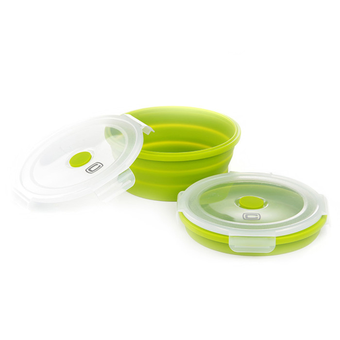 Ланчбокс складной с крышкой-защелкой круглый зеленый СИЛА (900 мл)  