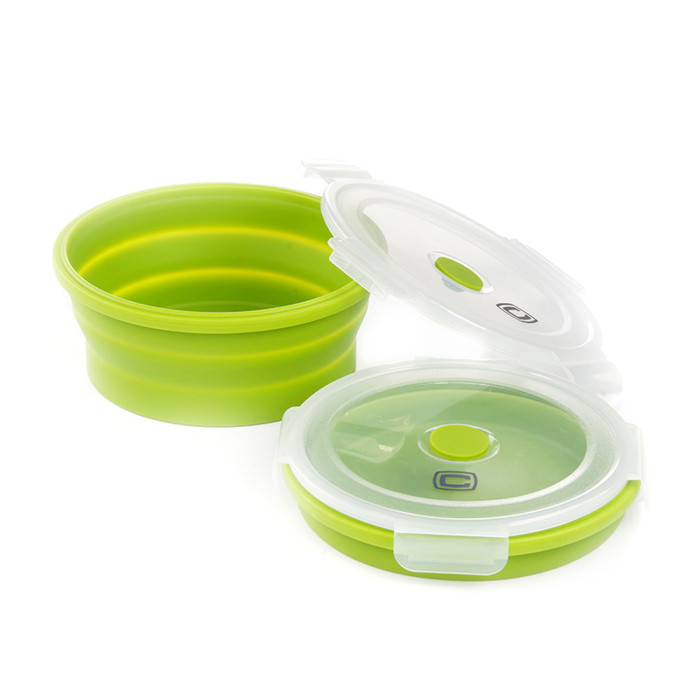 Ланчбокс складной с крышкой-защелкой круглый зеленый СИЛА (900 мл)  