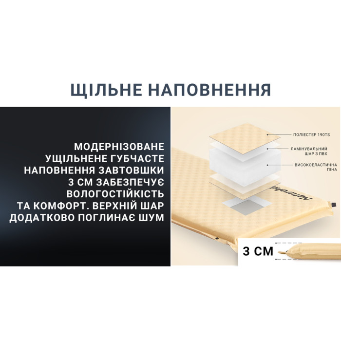 Самонадувающийся коврик двухместный с подушкой Naturehike CNK2300DZ014, 30 мм, бежевый (6976507663809)  