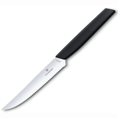 Кухонный нож Victorinox для стэйка с волнистой кромкой Swiss Modern, Steak Knife, Wavy Edge, 12 cm, черный