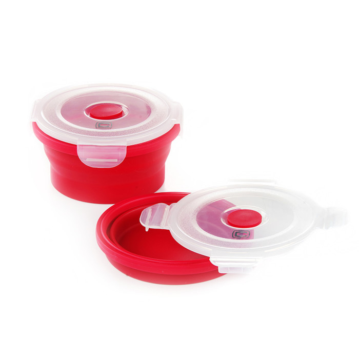 Ланчбокс складной с крышкой-защелкой круглый красный СИЛА (400 мл)  