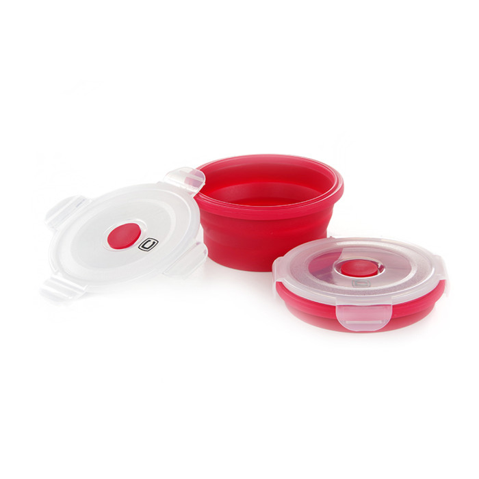 Ланчбокс складной с крышкой-защелкой круглый красный СИЛА (400 мл)  