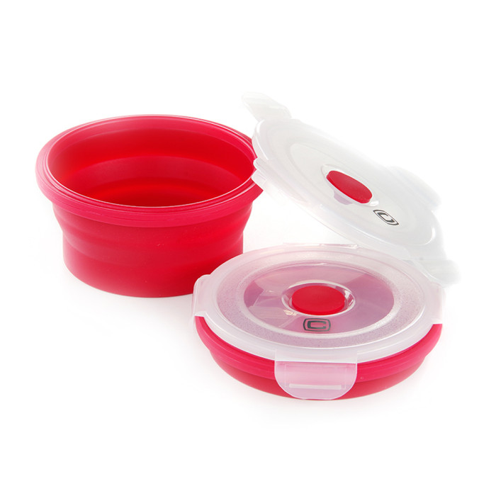 Ланчбокс складной с крышкой-защелкой круглый красный СИЛА (400 мл)  