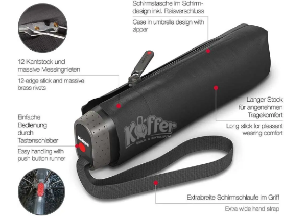 Зонт Knirps TS.010 Black Мех/Складной/6спиц /D94x18см  