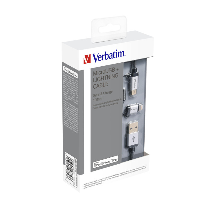 Кабель Verbatim Micro USB + Apple Lightning 120cm  