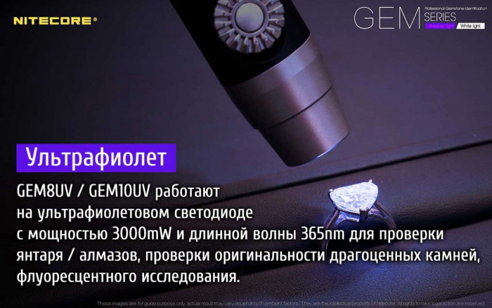 Фонарь для идентификации драгоценных камней Nitecore GEM8, 500 люмен  