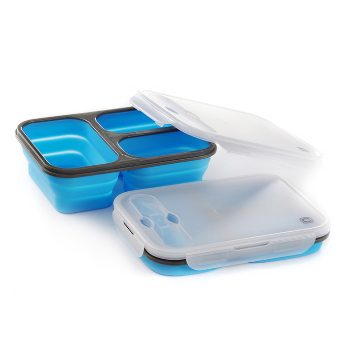Ланчбокс складной с крышкой-защелкой и голубой ловилкой СИЛА (350 мл/350 мл/650 мл))  