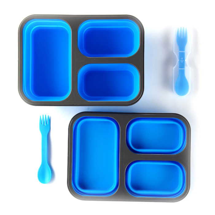 Ланчбокс складной с крышкой-защелкой и голубой ловилкой СИЛА (350 мл/350 мл/650 мл))  