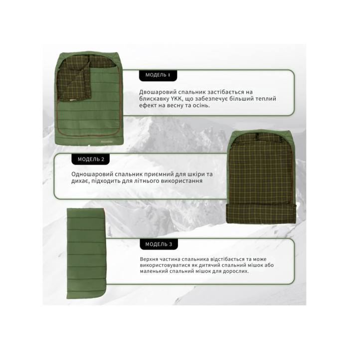 Спальный мешок двухместный с подушками Naturehike CNK2350WS019, зеленый  