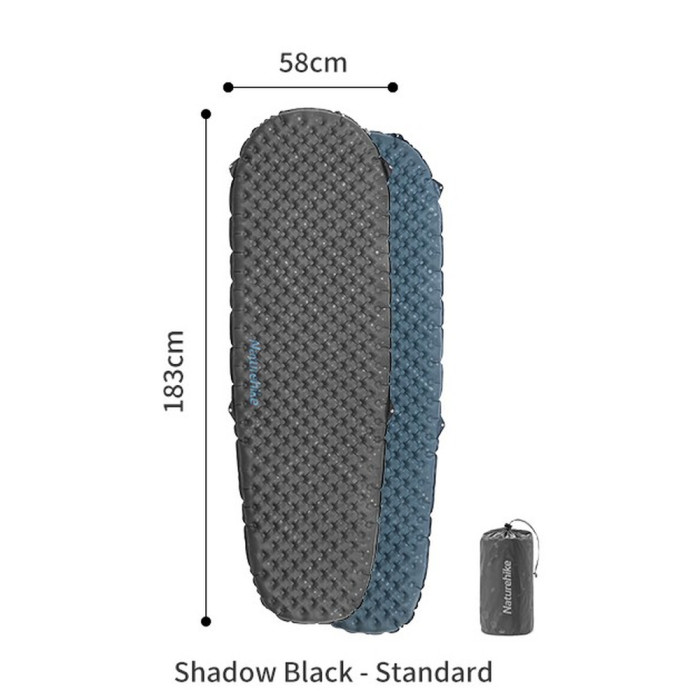 Матрас надувной сверхлегкий Naturehike CNH22DZ018, овальный, с мешком для надувания, 183 см, серый  