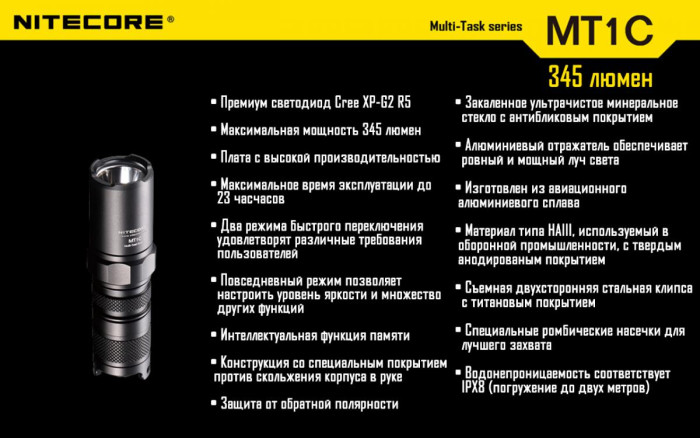 Карманный фонарь Nitecore MT1C, 280 люмен  
