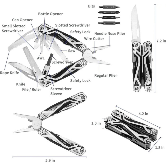 Мультитул Rocktol 21-в-1 с нейлоновым с чехлом и битами  