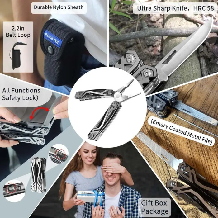 Мультитул Rocktol 21-в-1 с нейлоновым с чехлом и битами  