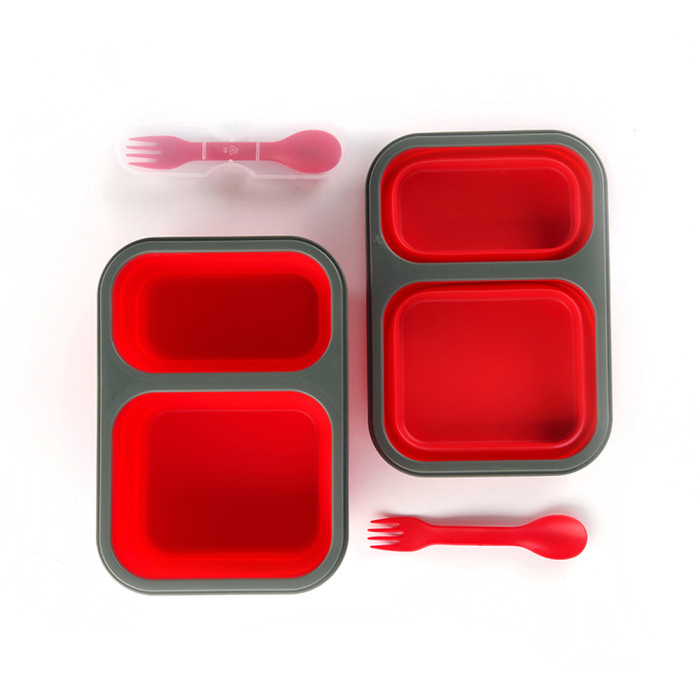 Ланчбокс складной с крышкой-защелкой и ловилкой красный СИЛА (400 мл/650 мл)  