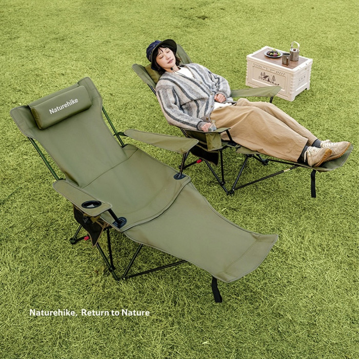 Кресло туристическое складное с высокой спинкой с подставкой для ног Naturehike CNK2550JJ019, бежевый  