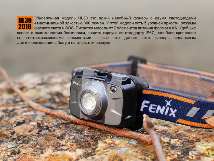 Налобный фонарь Fenix HL30 (2018) Cree XP-G3 (серый)  