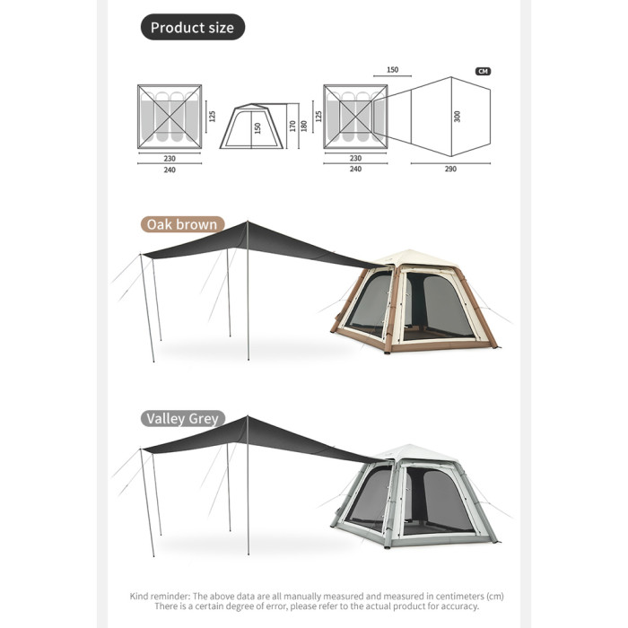 Палатка четырехместная автоматическая надувная с тентом Naturehike Ango CNK2550WS017, серая  