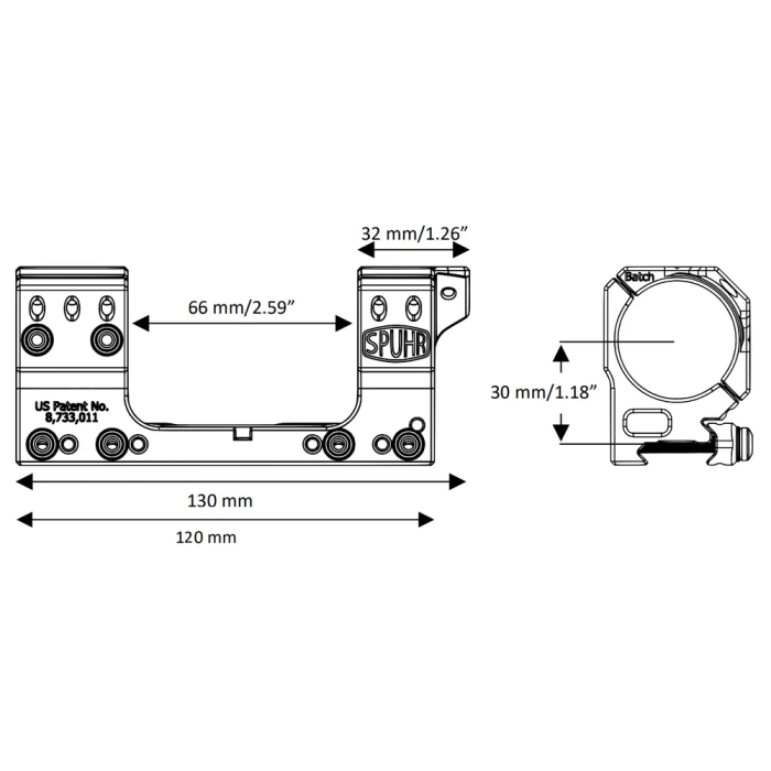 Моноблок Spuhr SP-4601C Gen3, Ø34 H30mm/1,18", 6 MIL/20.6 MOA, Сплав. Picatinny  