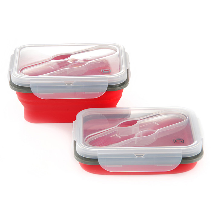 Ланчбокс складной с крышкой-защелкой и ловилкой красный СИЛА (600 мл)  