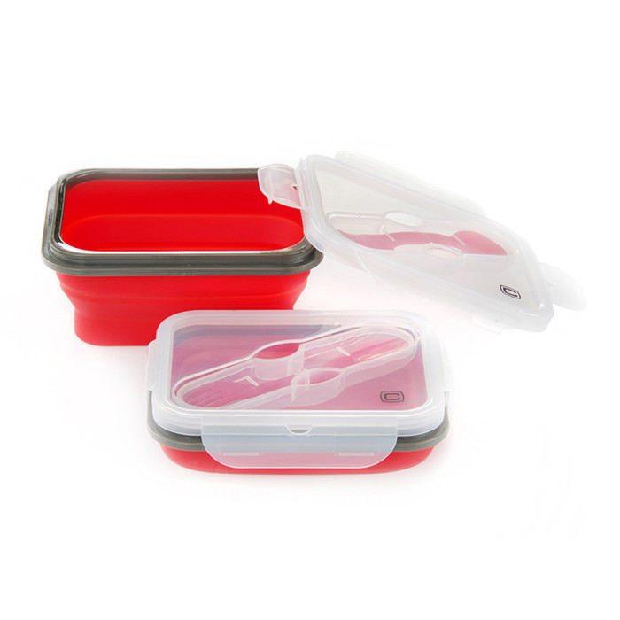 Ланчбокс складной с крышкой-защелкой и ловилкой красный СИЛА (600 мл)  