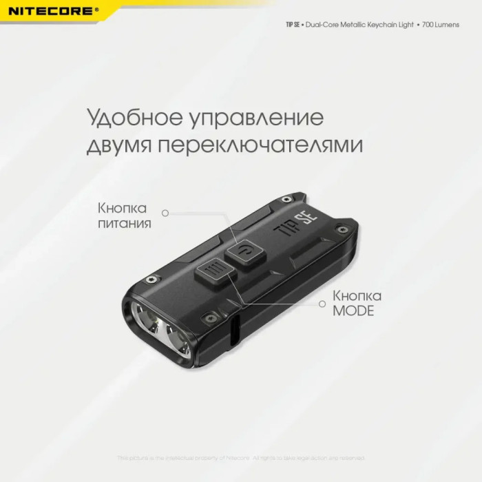 Фонарь наключительный Nitecore TIP SE (2xOSRAM P8, 700 люмен, 4 режима, USB), серый  