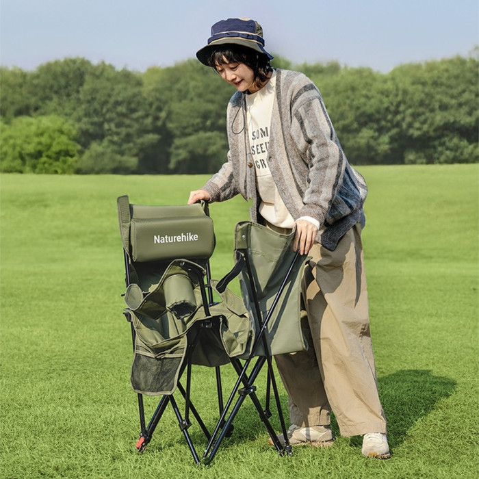 Кресло туристическое складное с высокой спинкой с подставкой для ног Naturehike CNK2550JJ019, зеленый  
