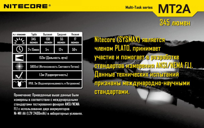 Карманный фонарь Nitecore MT2A, 345 люмен  