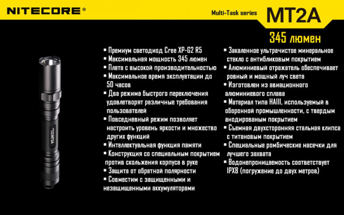 Карманный фонарь Nitecore MT2A, 345 люмен  
