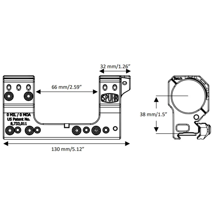 Моноблок Spuhr SP-4602C Gen3, Ø34, H38mm/1,5", 6 MIL/20.6 MOA, Сплав. Picatinny  