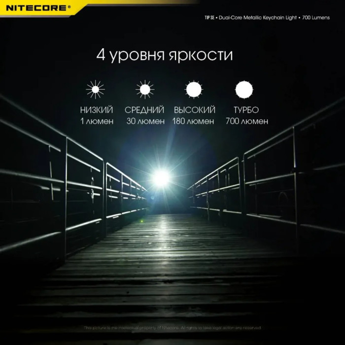 Фонарь наключный Nitecore TIP SE (2xOSRAM P8, 700 люмен, 4 режима, USB), черный  