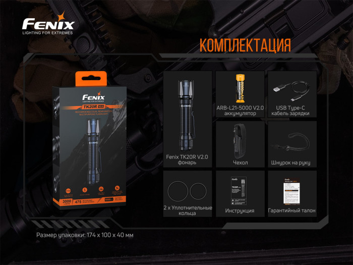 Фонарь Fenix TK20R V2.0 (Luminus SFT70, ANSI 3000 лм, 21700)  