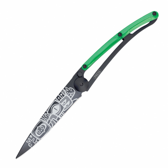Нож Deejo Tattoo Black 37 g, Green, "Peace" 
