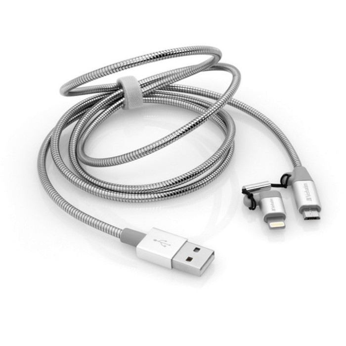 Кабель Verbatim 2в1 USB - Lightning + MicroUSB 1 м Silver  