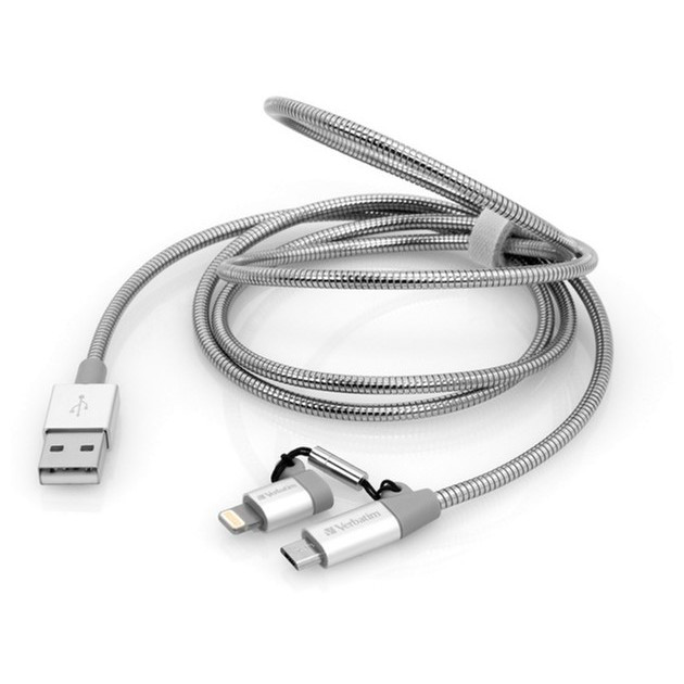 Кабель Verbatim 2в1 USB - Lightning + MicroUSB 1 м Silver  