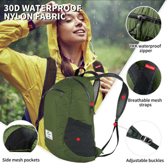 Рюкзак компактный сверхлегкий Naturehike Ultralight Naturehike NH17A012-B, 18 л, зеленый  