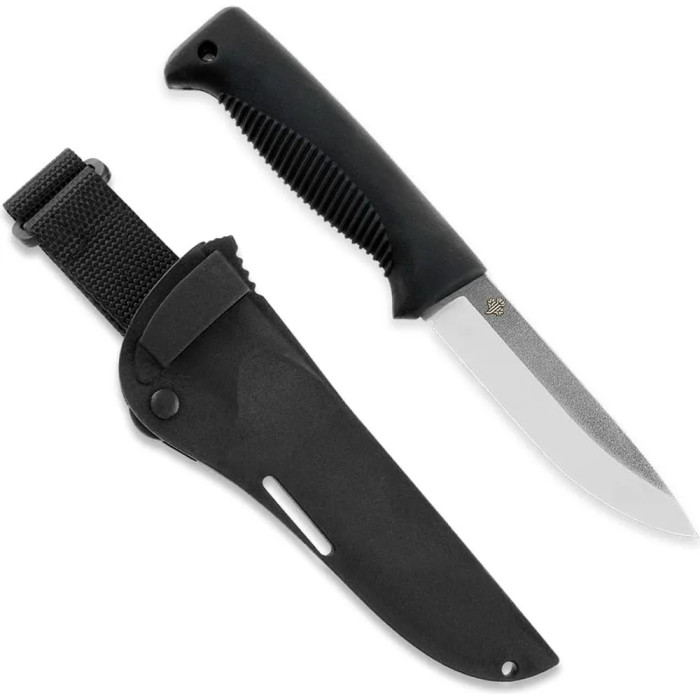 Нож Peltonen M07 (N690), без покрытия, черный, черный композитный чехол  