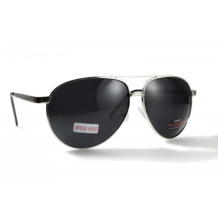 Очки поляризационные BluWater AirForce Silver Polarized (gray), чёрные линзы в металлической оправе  