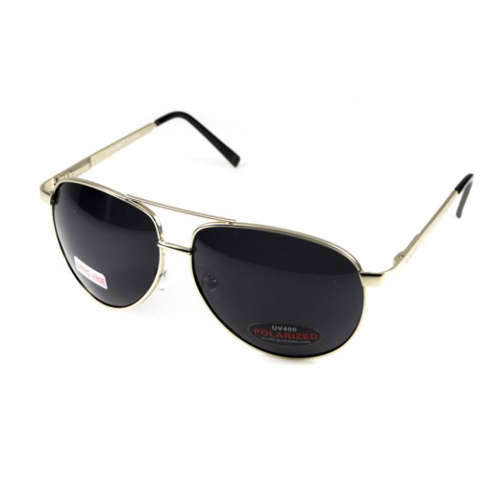 Очки поляризационные BluWater AirForce Silver Polarized (gray), чёрные линзы в металлической оправе  