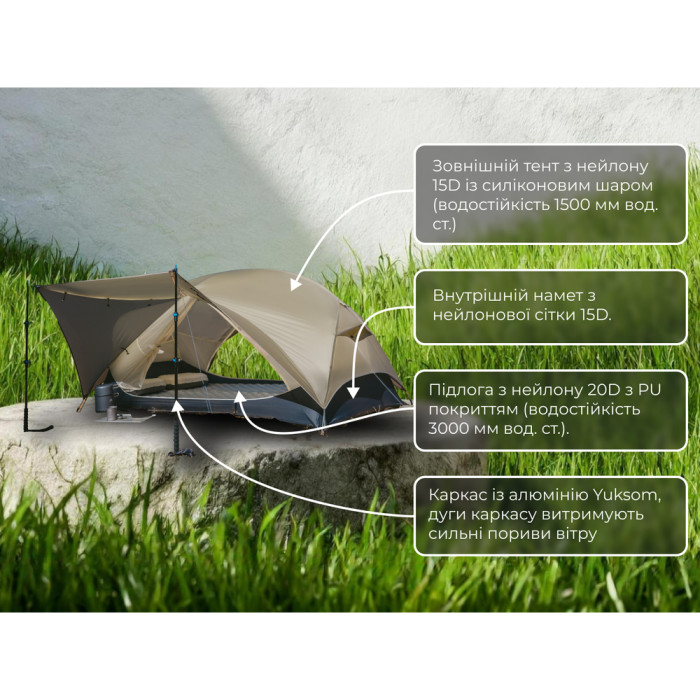 Палатка двухместная ультралегкая Naturehike Mongar UL CNK2550WS016, коричневая  